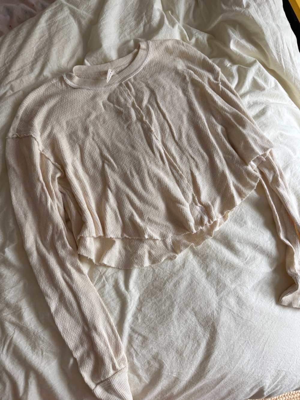 FP Movement by Free People Cream Long Sleeve Cropped Waffle Top